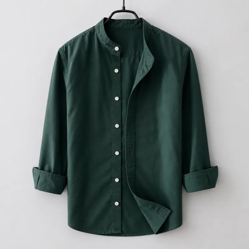 Men's Premium Quality Solid Band collar Long Sleeve Green Color Shirt