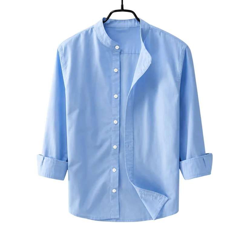Men's Premium Quality Solid Band collar Long Sleeve Sky Color Shirt