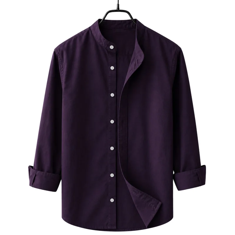 Men's Premium Quality Solid Band collar Long Sleeve Purple Color Shirt