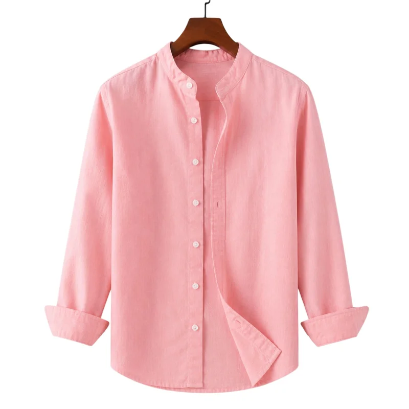 Men's Premium Quality Solid Band collar Long Sleeve Pink Color Shirt