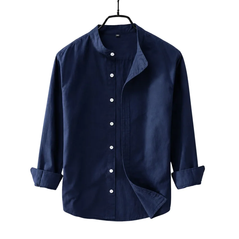 Men's Premium Quality Solid Band collar Long Sleeve Navy Color Shirt
