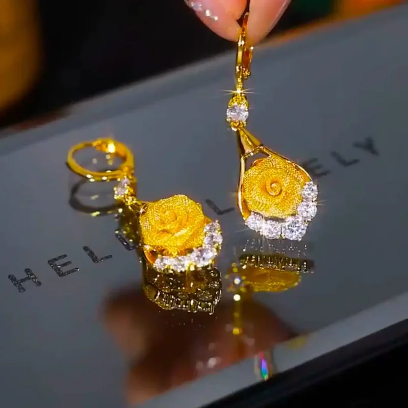 Rose flower diamond earrings